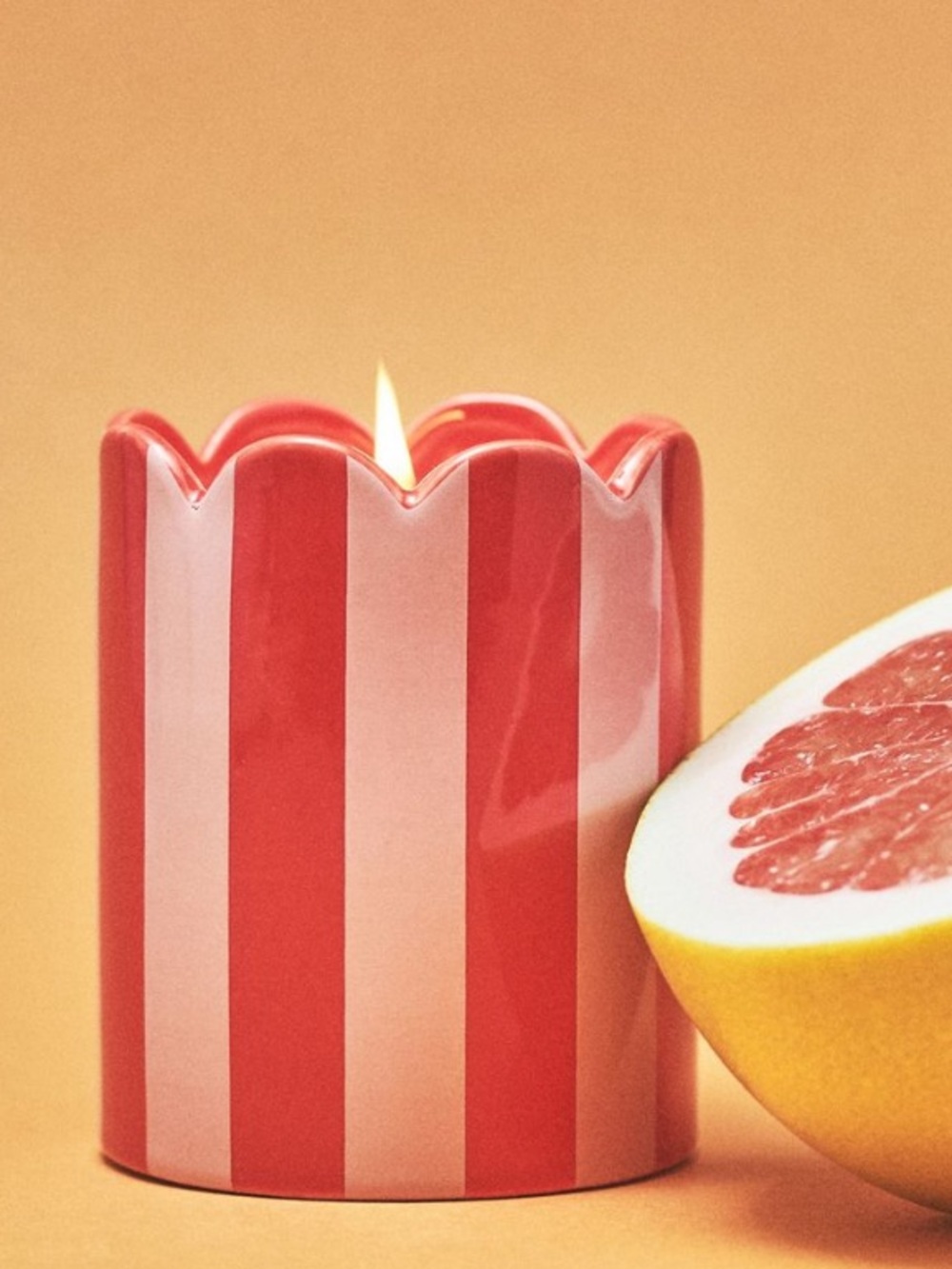 Anthropologie Floral Nectarine Neroli Striped Scalloped Striped Candle NWT